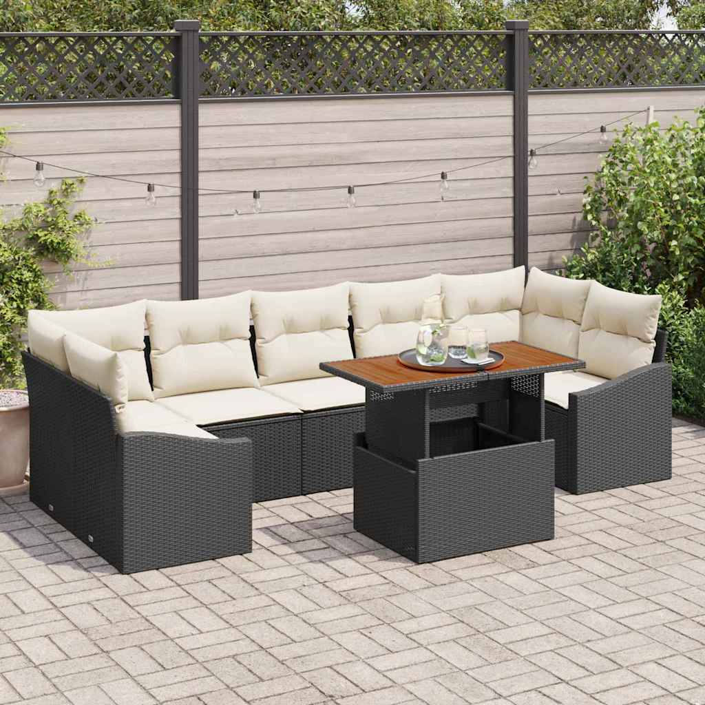 Garten Essgruppe mit Kissen 8 pcs Schwarz und Creme
