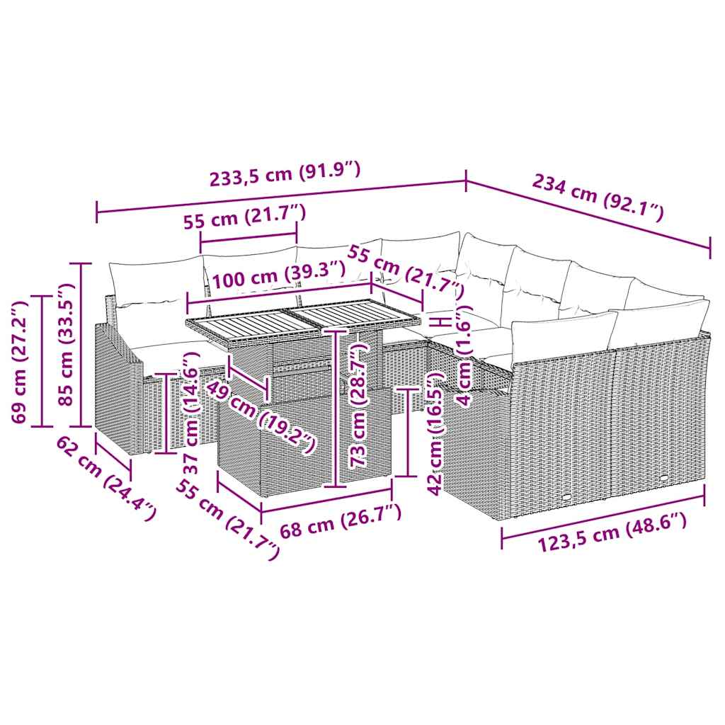 Garten Essgruppe mit Kissen Beige und Grau 100 x 55 x 73 cm