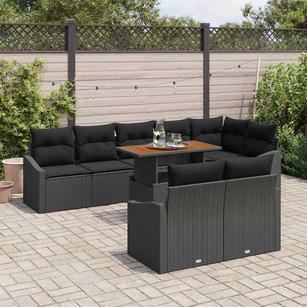 Garten-Sofa-Set mit Kissen mit Kissen 9 pcs Schwarz und Braun
