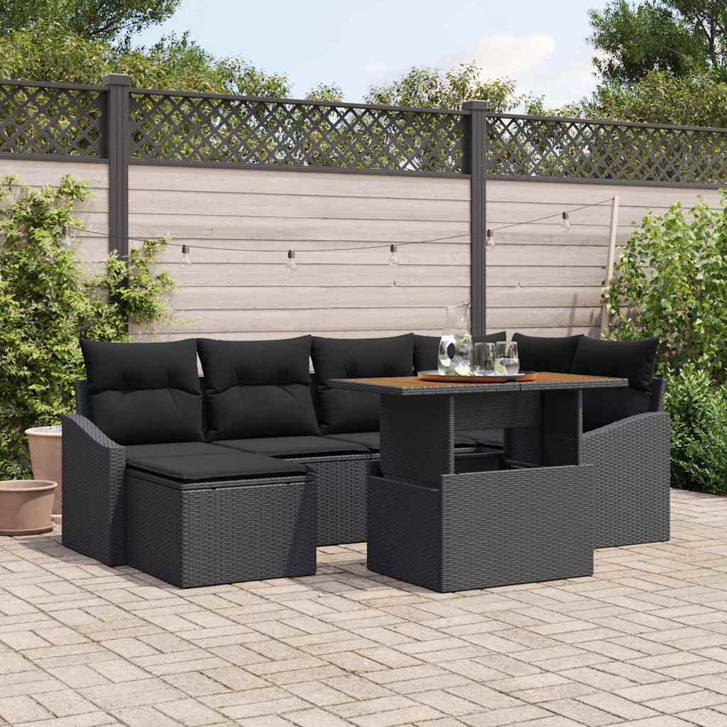 Garten Essgruppe mit Kissen 7 pcs Schwarz und Braun