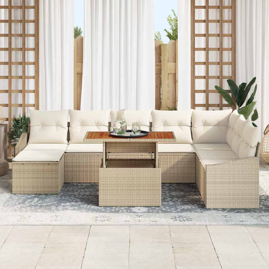 Garten Essgruppe mit Kissen 9 pcs Beige und Creme