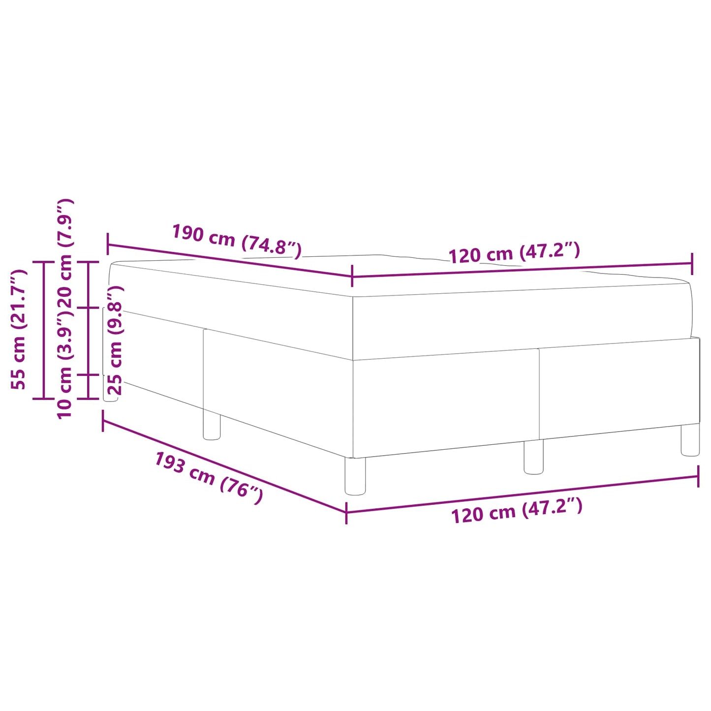 Bettrahmen mit Matratze Blau 120 x 190 cm Stoff