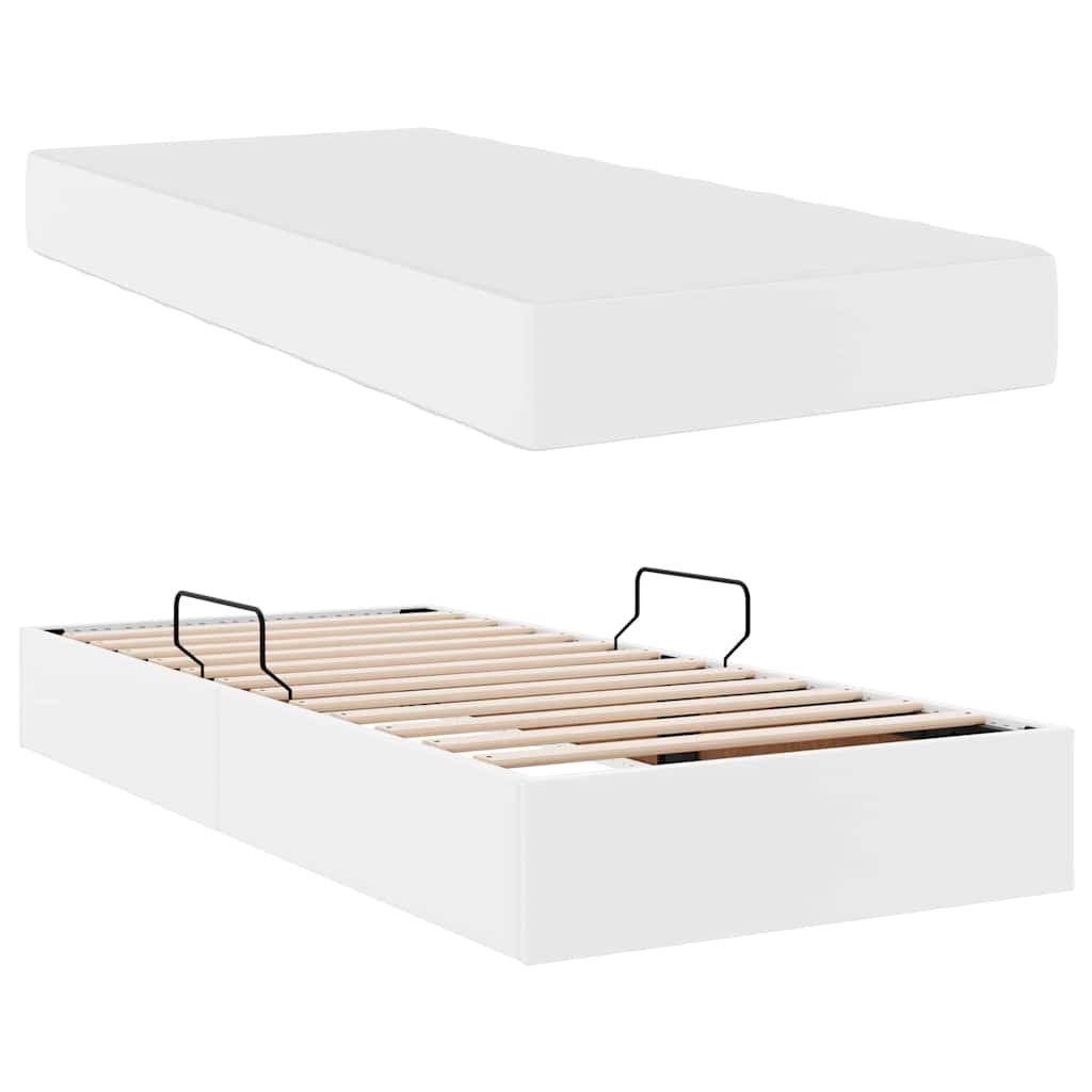 Aufbewahrungsbett mit Matratze mit Matratze 2 pcs Weiß Leder