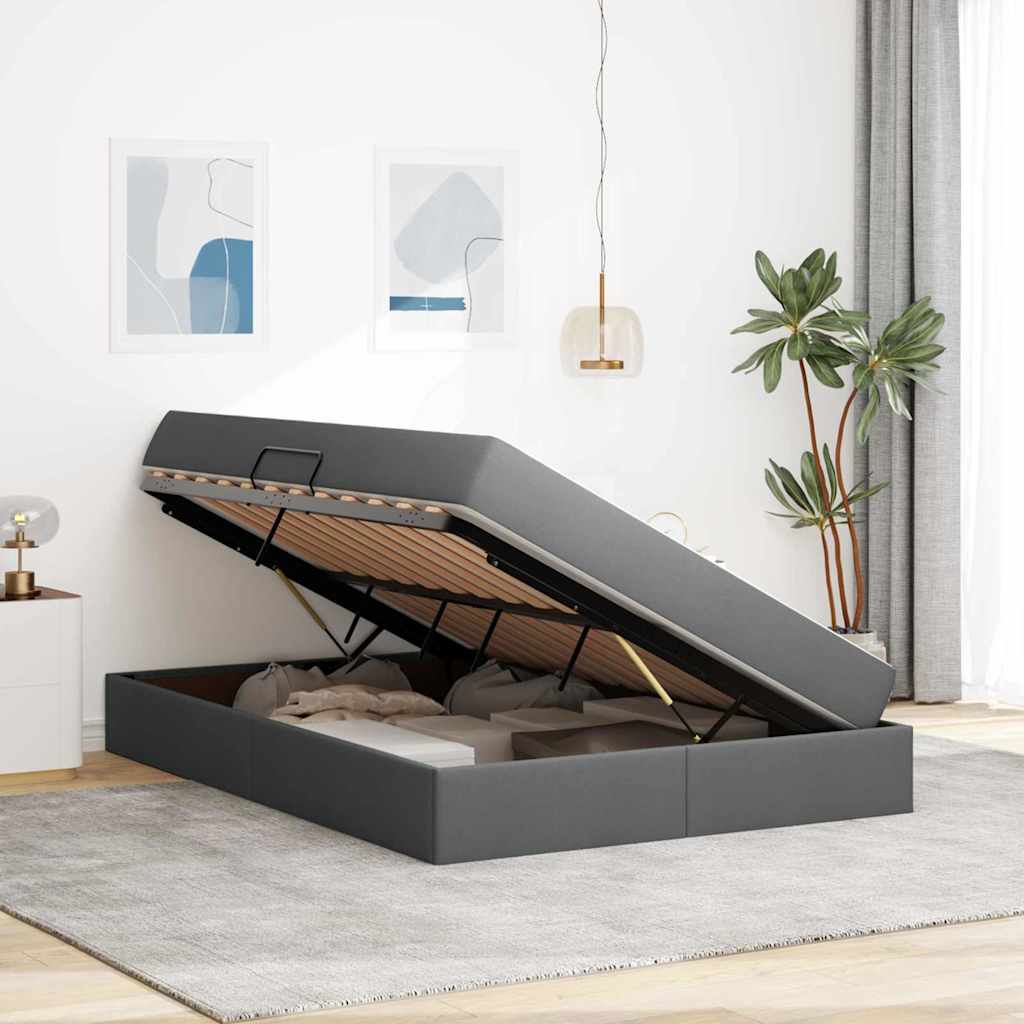 Aufbewahrungsbett mit Matratze Dunkelgrau 140 x 190 cm