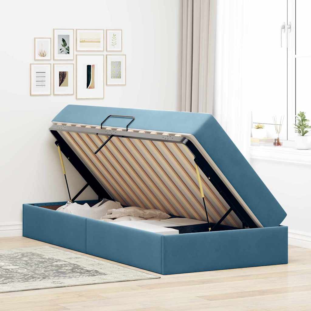 Aufbewahrungsbett mit Matratze Dunkelblau 90 x 200 cm Samt