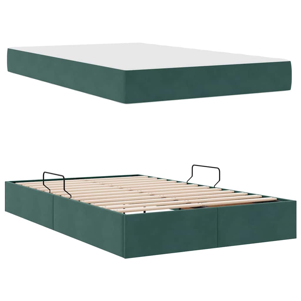 Aufbewahrungsbett mit Matratze Dunkelgrün 120 x 200 cm Samt