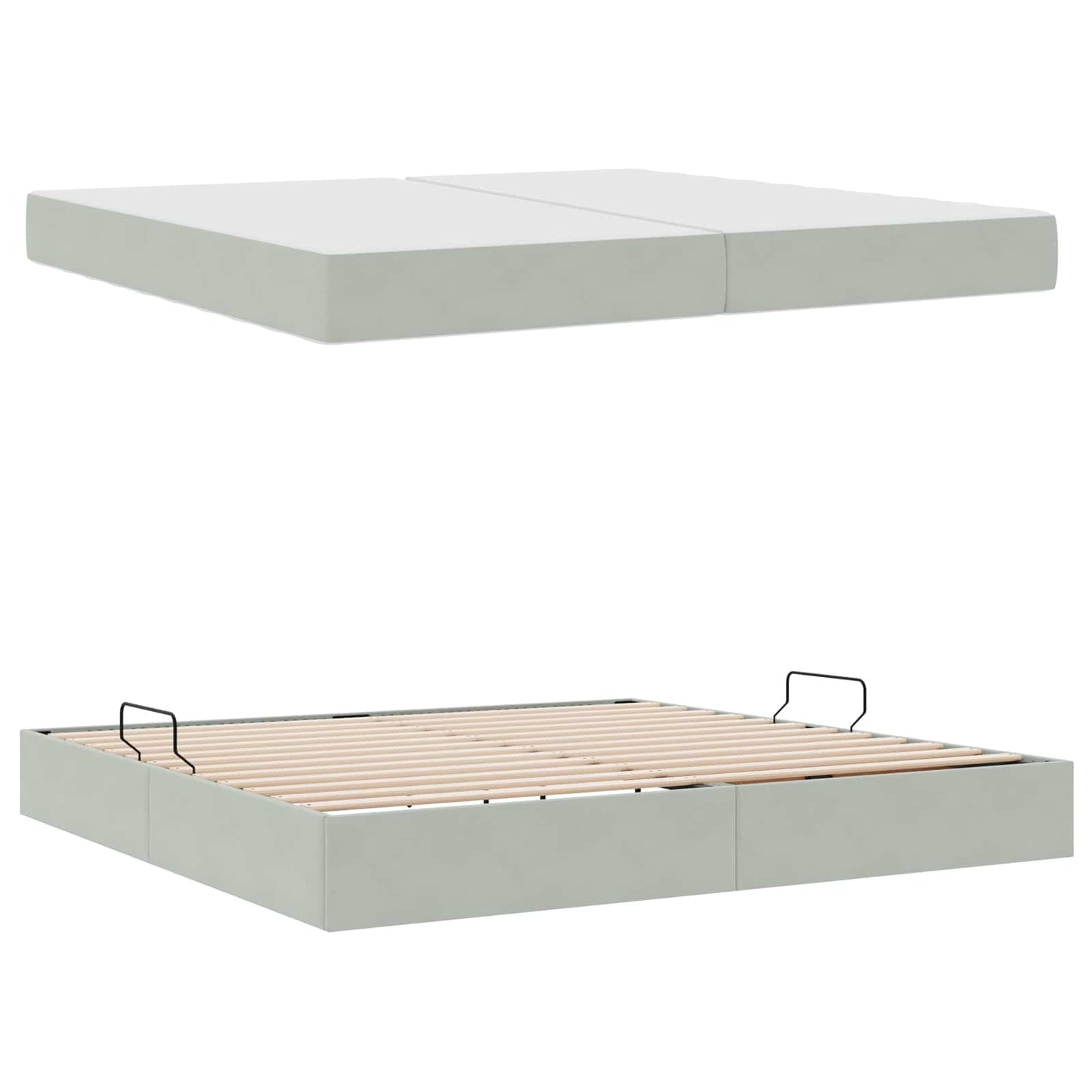 Aufbewahrungsbett mit Matratze Hellgrau 200 x 200 cm Samt