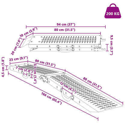 Faltbare Rampe 200kg pro Rampe 2 pcs Silber 166 x 23 x 4,5 cm