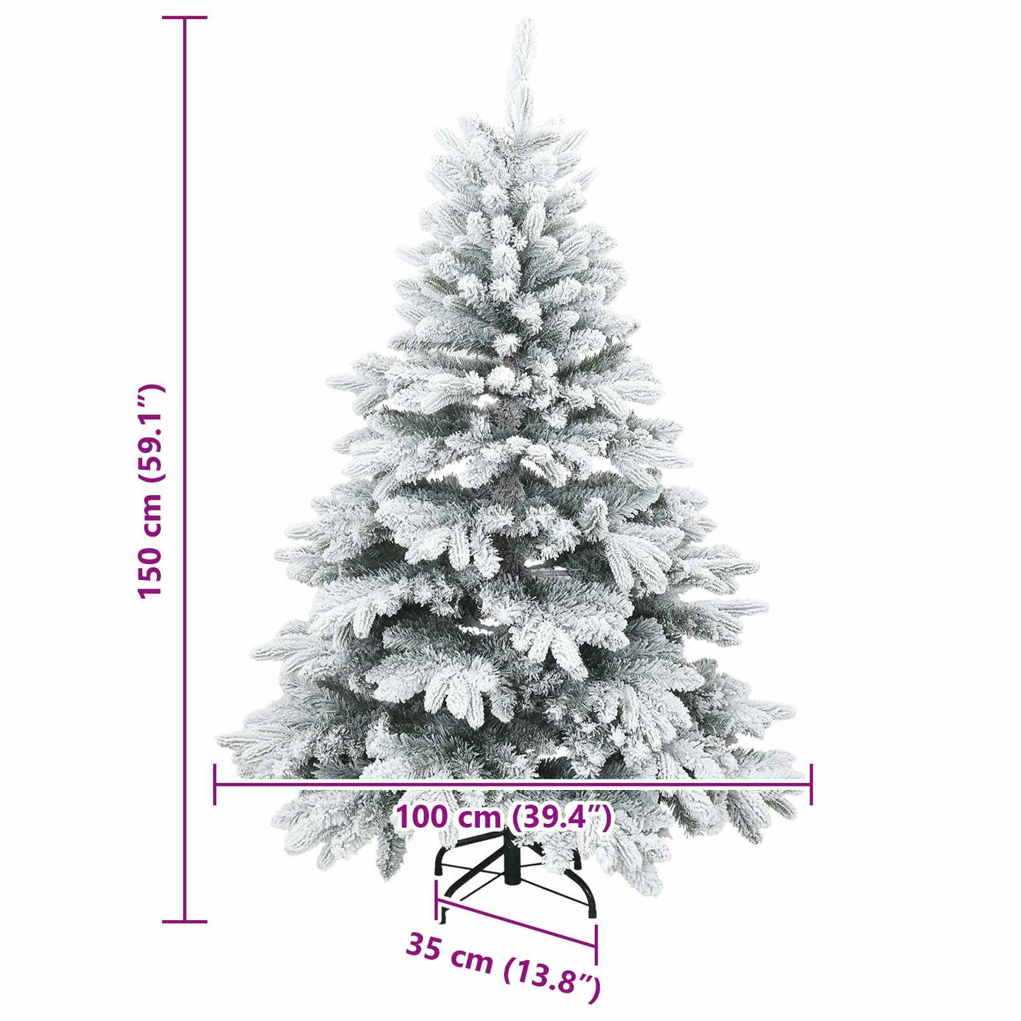 Künstlicher Scharnier-Weihnachtsbaum schneebedeckt Weiß 150 cm