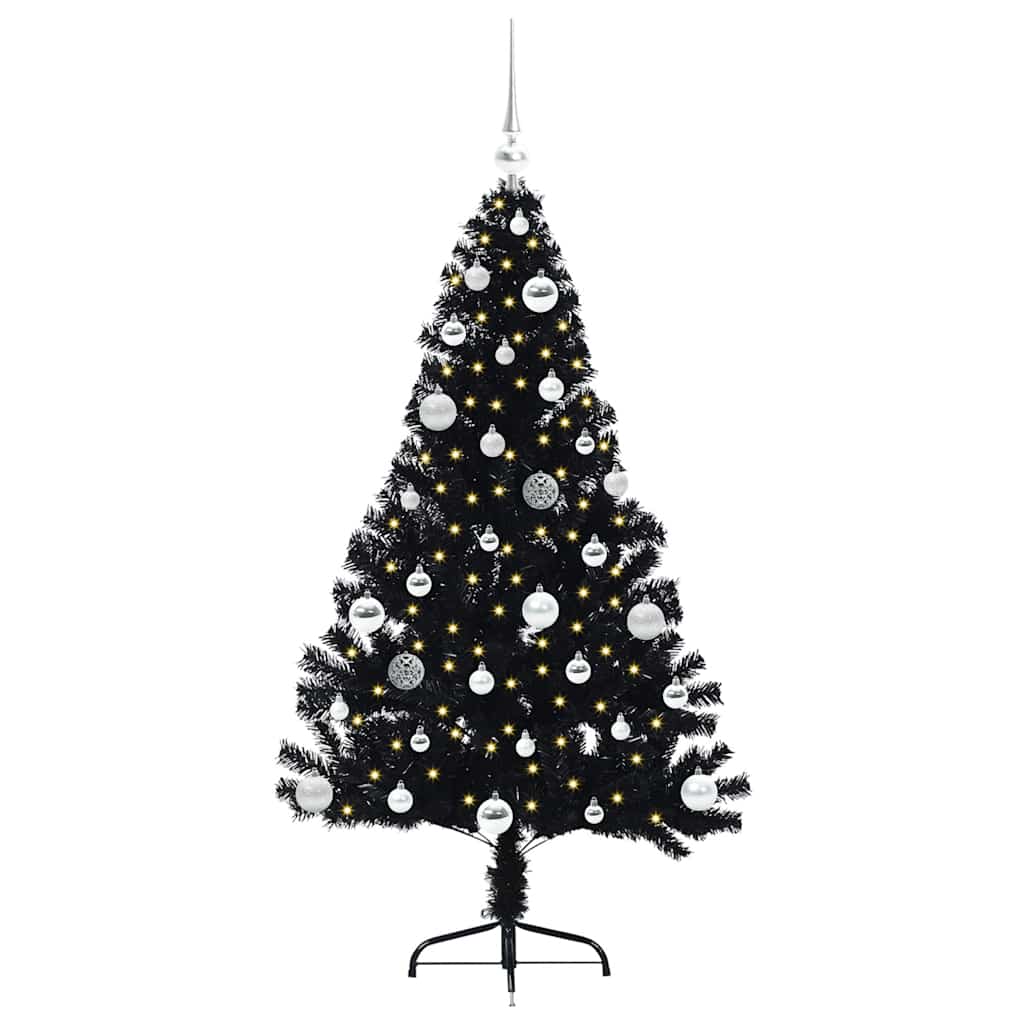 Künstlicher vorbeleuchteter Weihnachtsbaum Schwarz 150 cm PVC