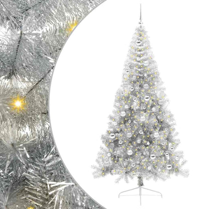 Künstlicher vorbeleuchteter Weihnachtsbaum Silber 210 cm PET