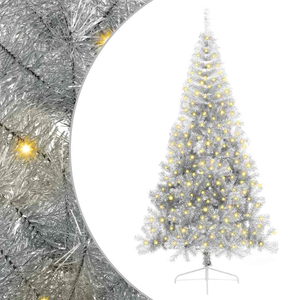 Künstlicher vorbeleuchteter Weihnachtsbaum Silber 240 cm PET