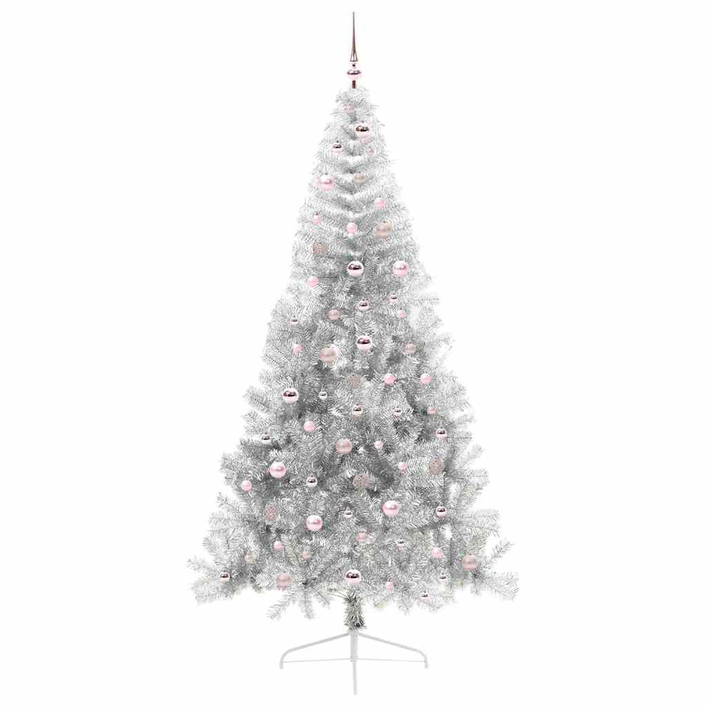 Künstlicher vorbeleuchteter Weihnachtsbaum Silber 240 cm PET