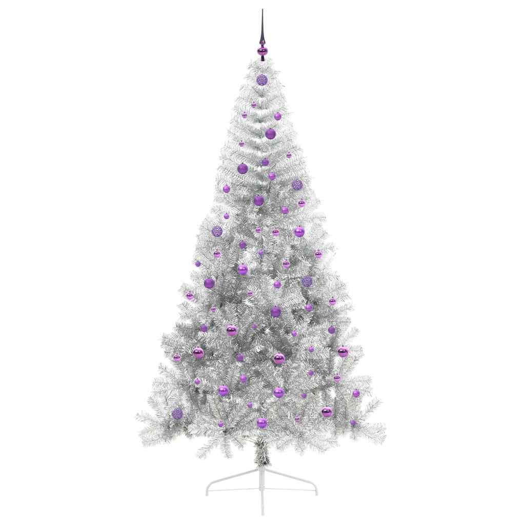 Künstlicher vorbeleuchteter Weihnachtsbaum Silber 240 cm PET
