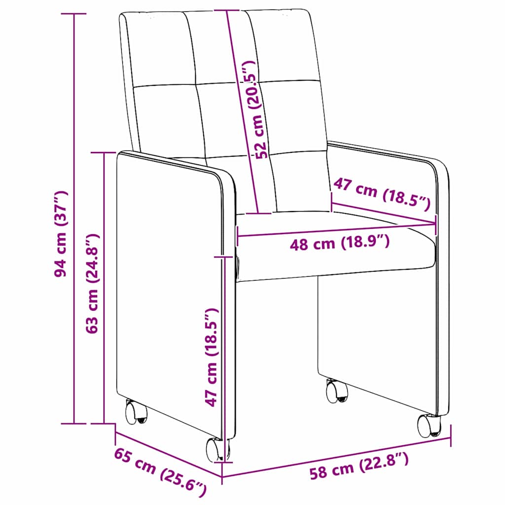 Esszimmerstühle mit Rollen 2 pcs Blau 58 x 65 x 94 cm Stoff