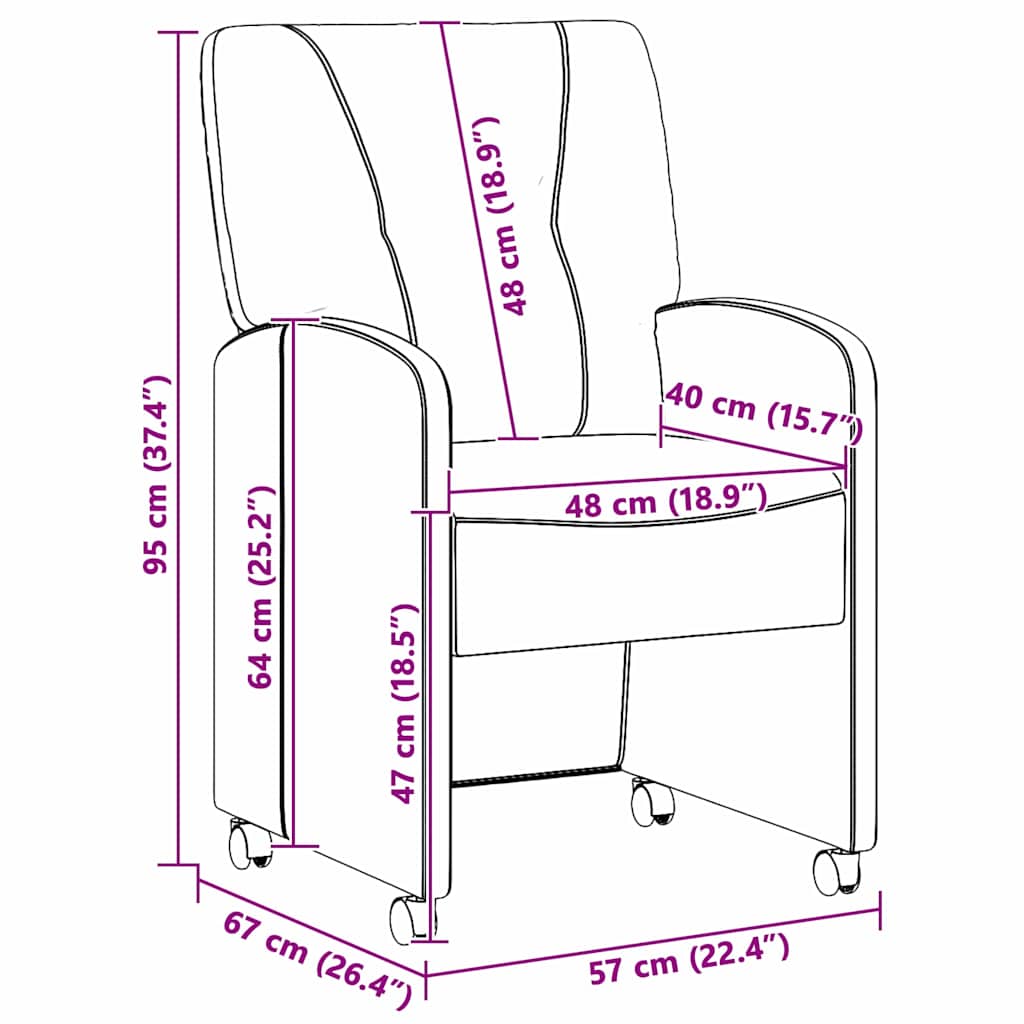 Esszimmerstühle mit Rollen 2 pcs Dunkelbraun 57 x 67 x 95 cm
