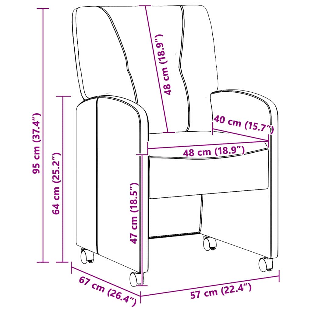 Esszimmerstühle mit Rollen 2 pcs Rosa 57 x 67 x 95 cm Stoff