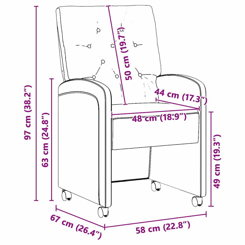 Esszimmerstühle mit Rollen 2 pcs Rosa 58 x 67 x 97 cm Samt