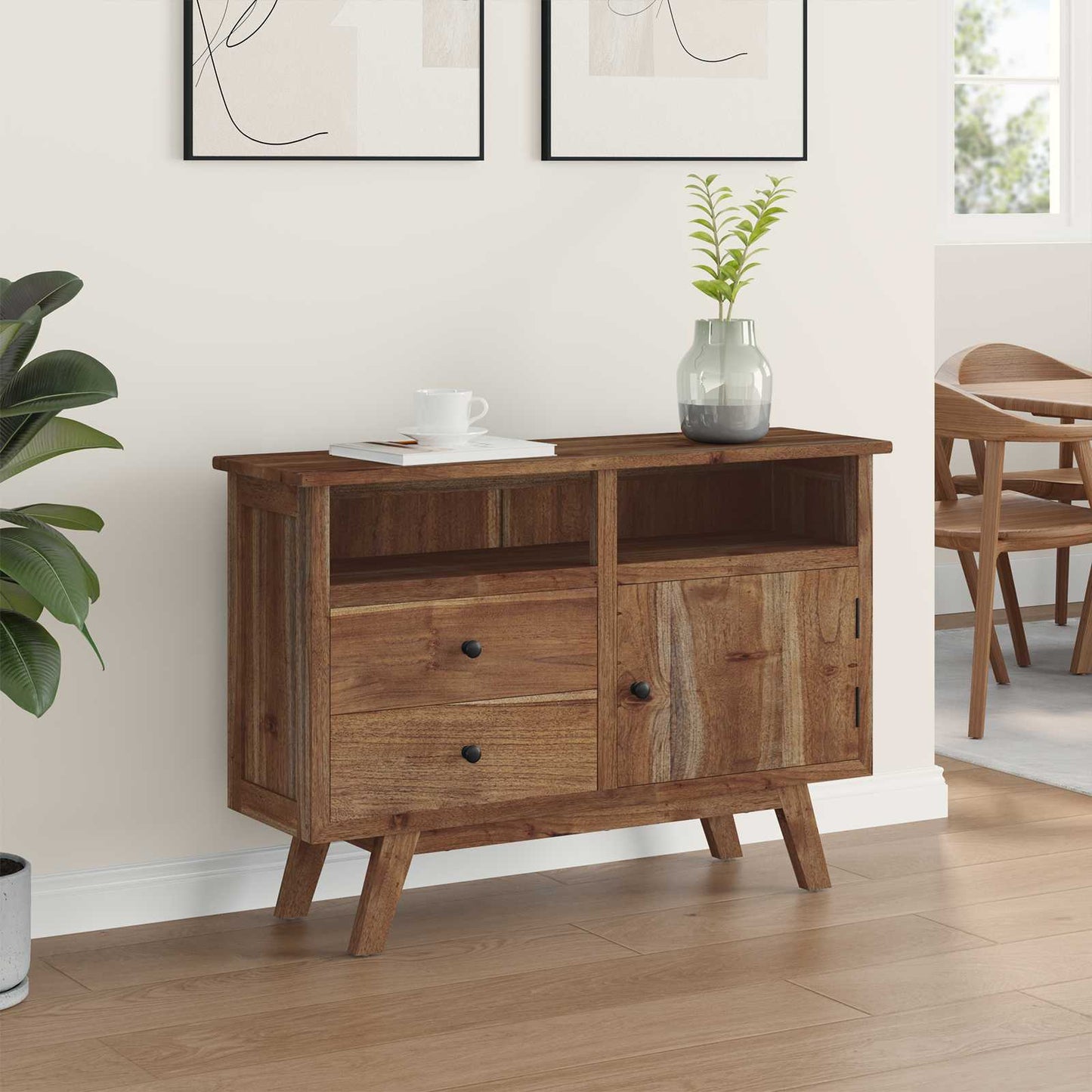 Sideboard mit Schubladen Natur 100 x 30 x 68 cm Massivholz Teak