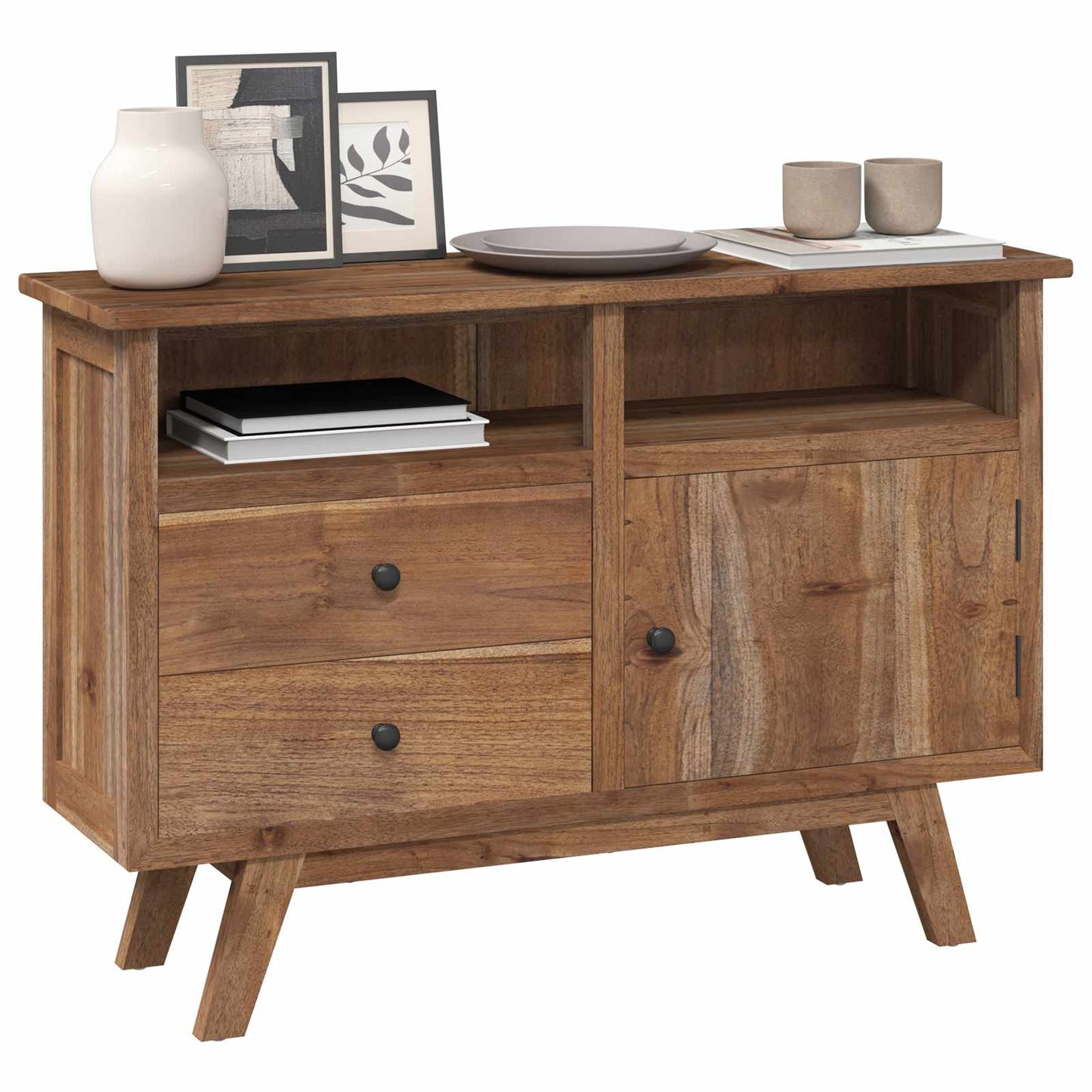 Sideboard mit Schubladen Natur 100 x 30 x 68 cm Massivholz Teak