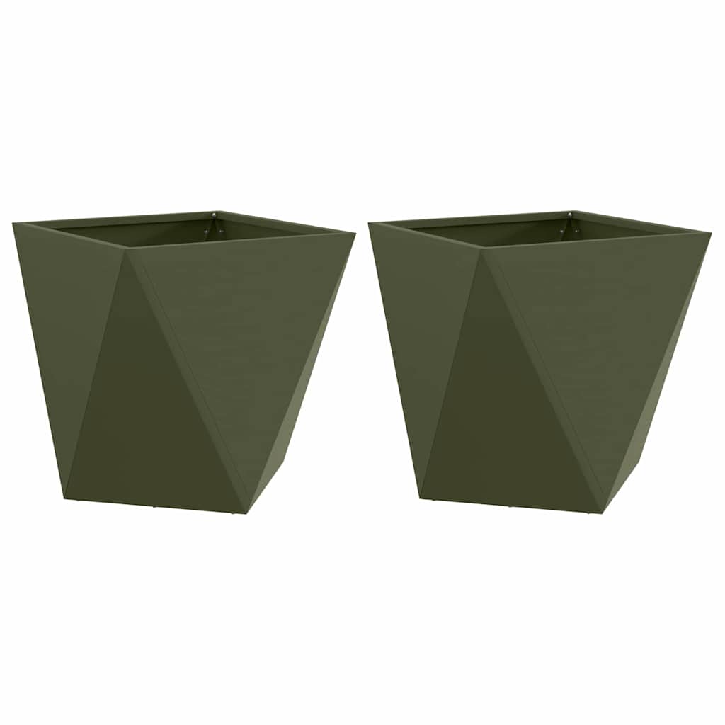 Pflanzkübel 2 pcs Olive Grün 50 x 50 x 50 cm Stahl