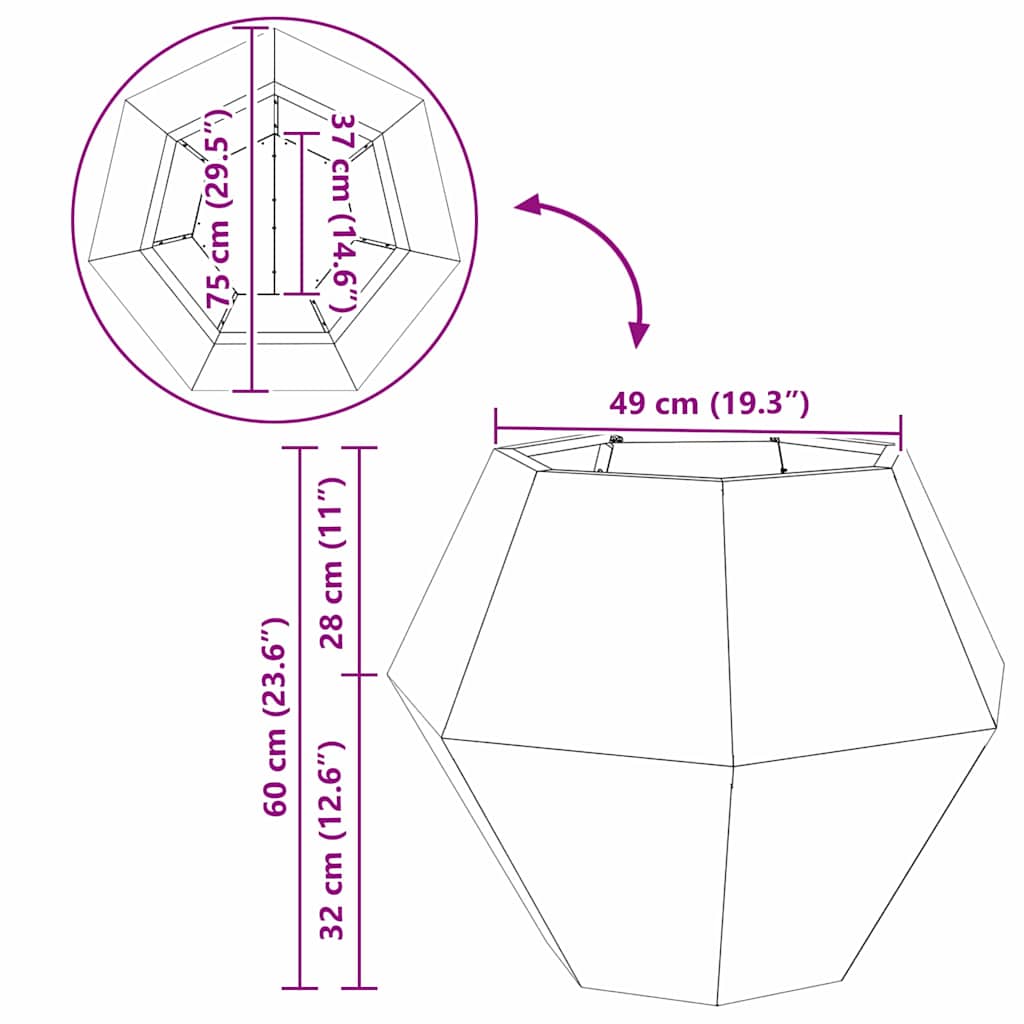 Pflanzkübel Schwarz 75 x 75 x 60 cm Stahl