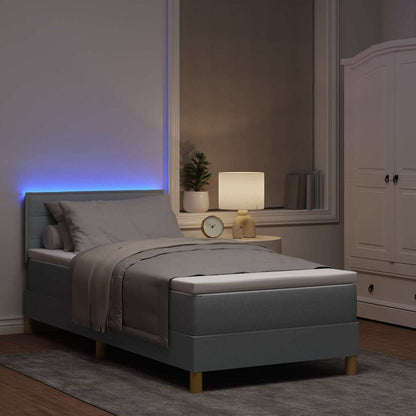 LED Boxspringbett mit Matratze Hellgrau 90 x 200 cm Stoff