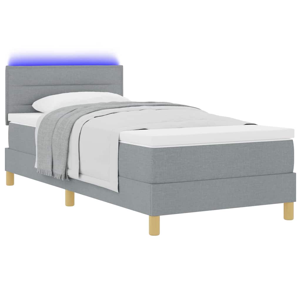 LED Boxspringbett mit Matratze Hellgrau 90 x 200 cm Stoff