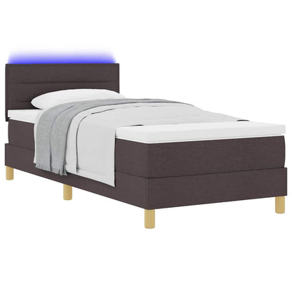 LED Boxspringbett mit Matratze Dunkelbraun 90 x 200 cm Stoff
