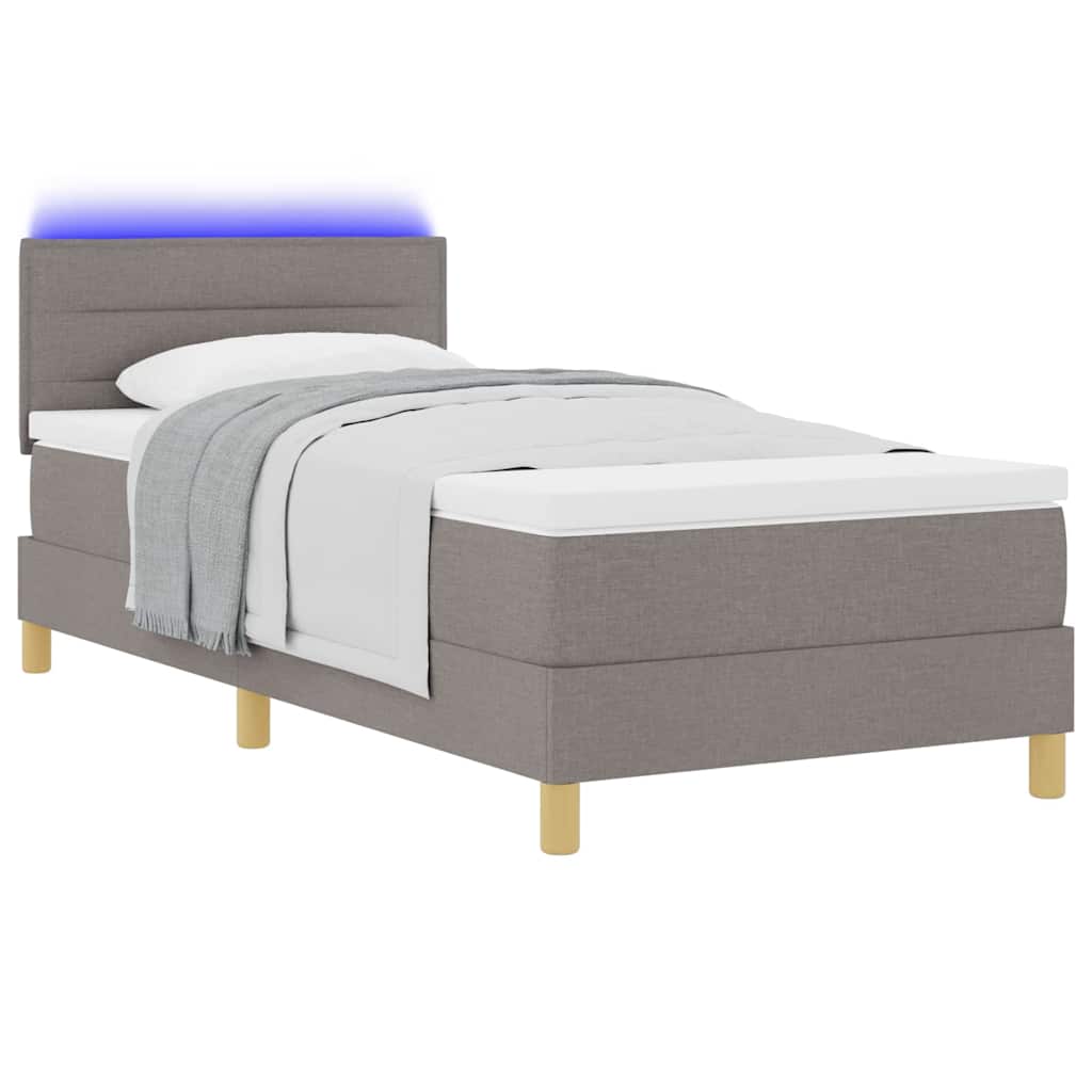 LED Boxspringbett mit Matratze mit LED Taupe 100 x 200 cm Stoff
