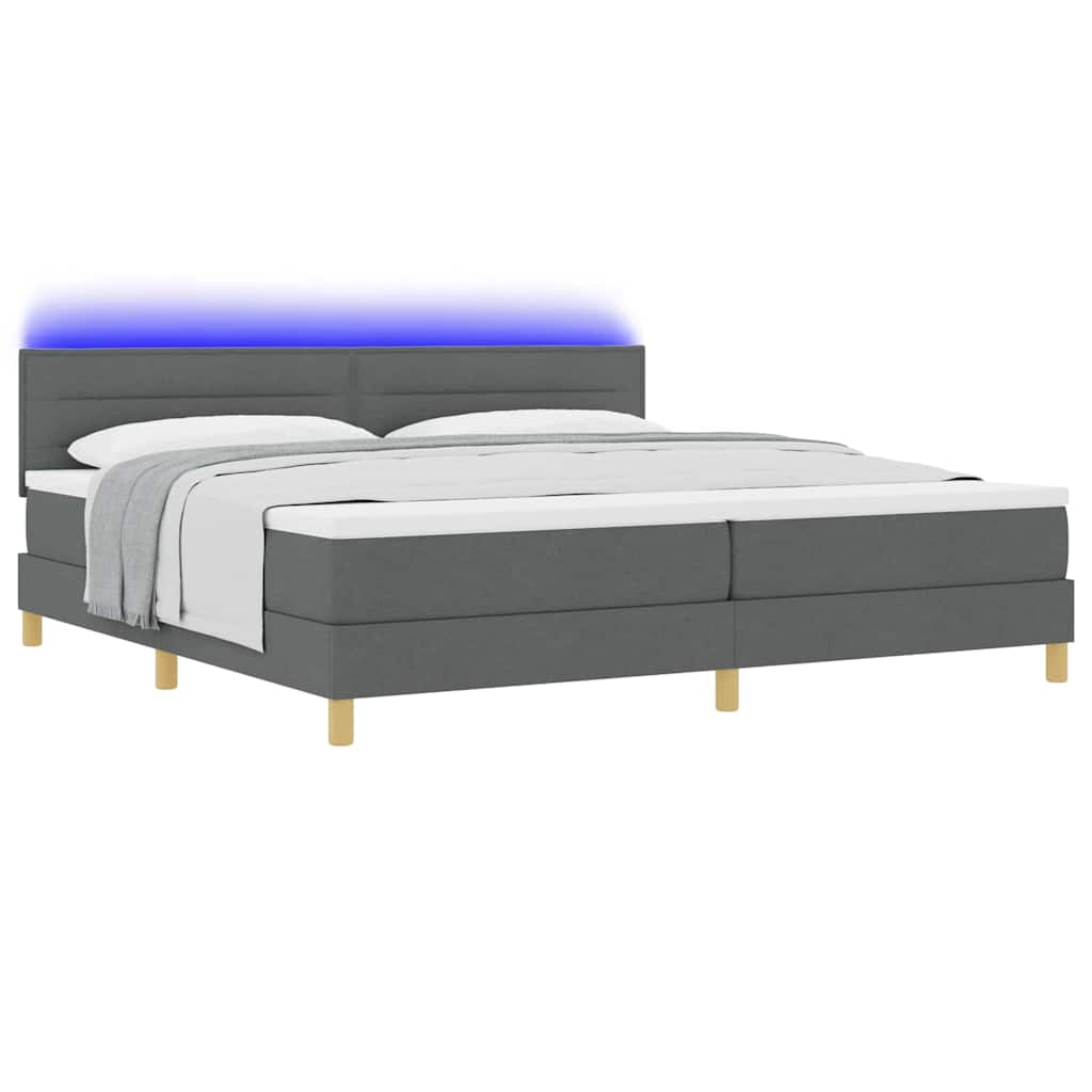 LED Boxspringbett mit Matratze Dunkelgrau 200 x 200 cm Stoff