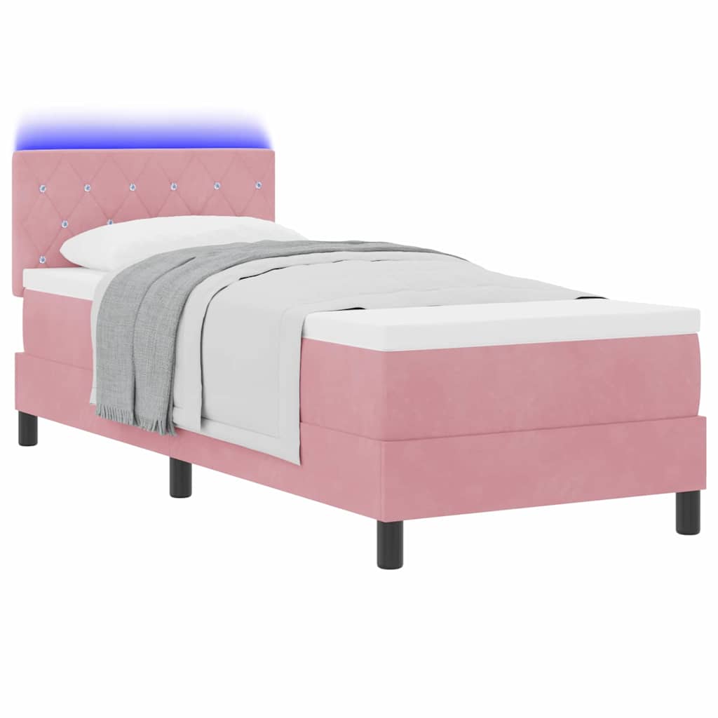 LED Boxspringbett mit Matratze mit LED Rosa 80 x 200 cm Samt
