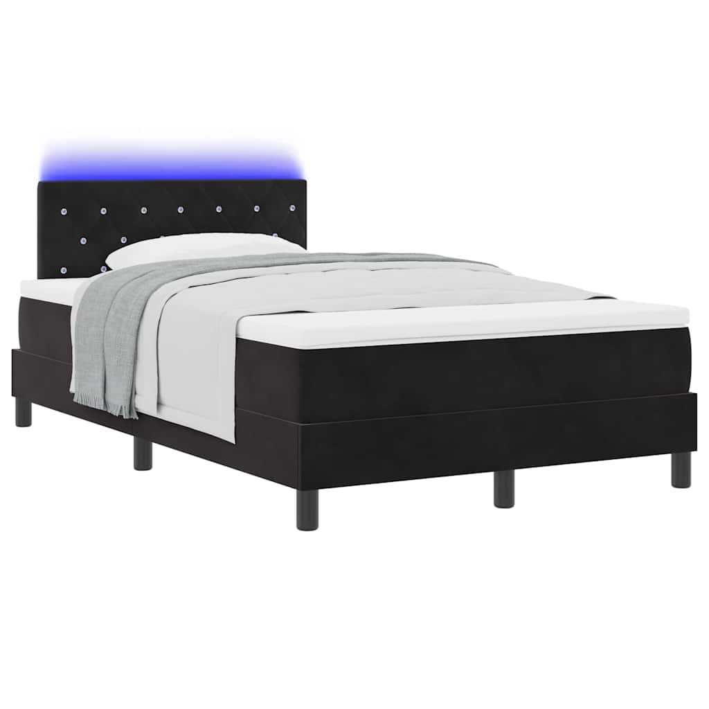 LED Boxspringbett mit Matratze Schwarz 120 x 190 cm Samt