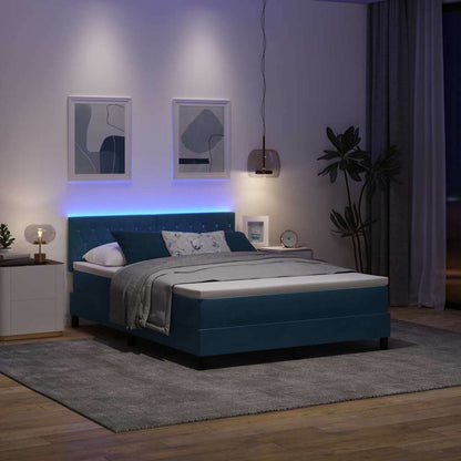 LED Boxspringbett mit Matratze Dunkelblau 140 x 190 cm Samt