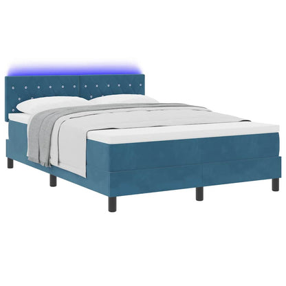 LED Boxspringbett mit Matratze Dunkelblau 140 x 190 cm Samt