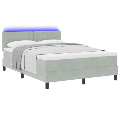 LED Boxspringbett mit Matratze Hellgrau 140 x 200 cm Samt