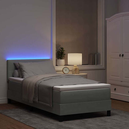 LED Boxspringbett mit Matratze Hellgrau 80 x 200 cm Samt