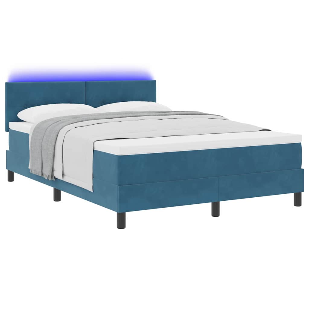LED Boxspringbett mit Matratze Dunkelblau 160 x 200 cm Samt