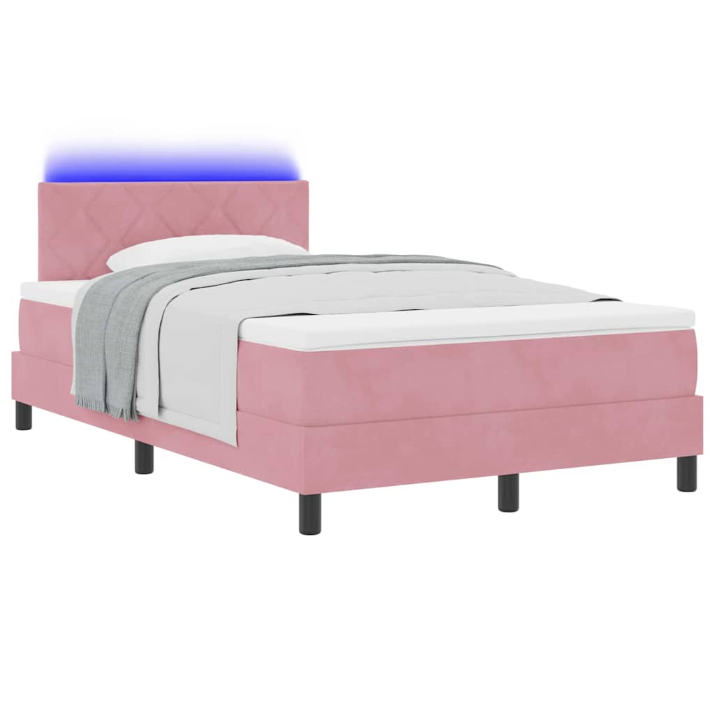 LED Boxspringbett mit Matratze mit LED Rosa 120 x 190 cm Samt