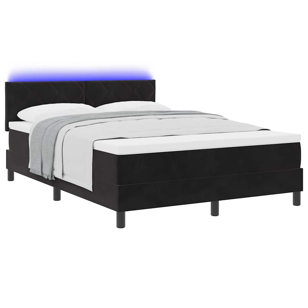 LED Boxspringbett mit Matratze Schwarz 140 x 190 cm Samt