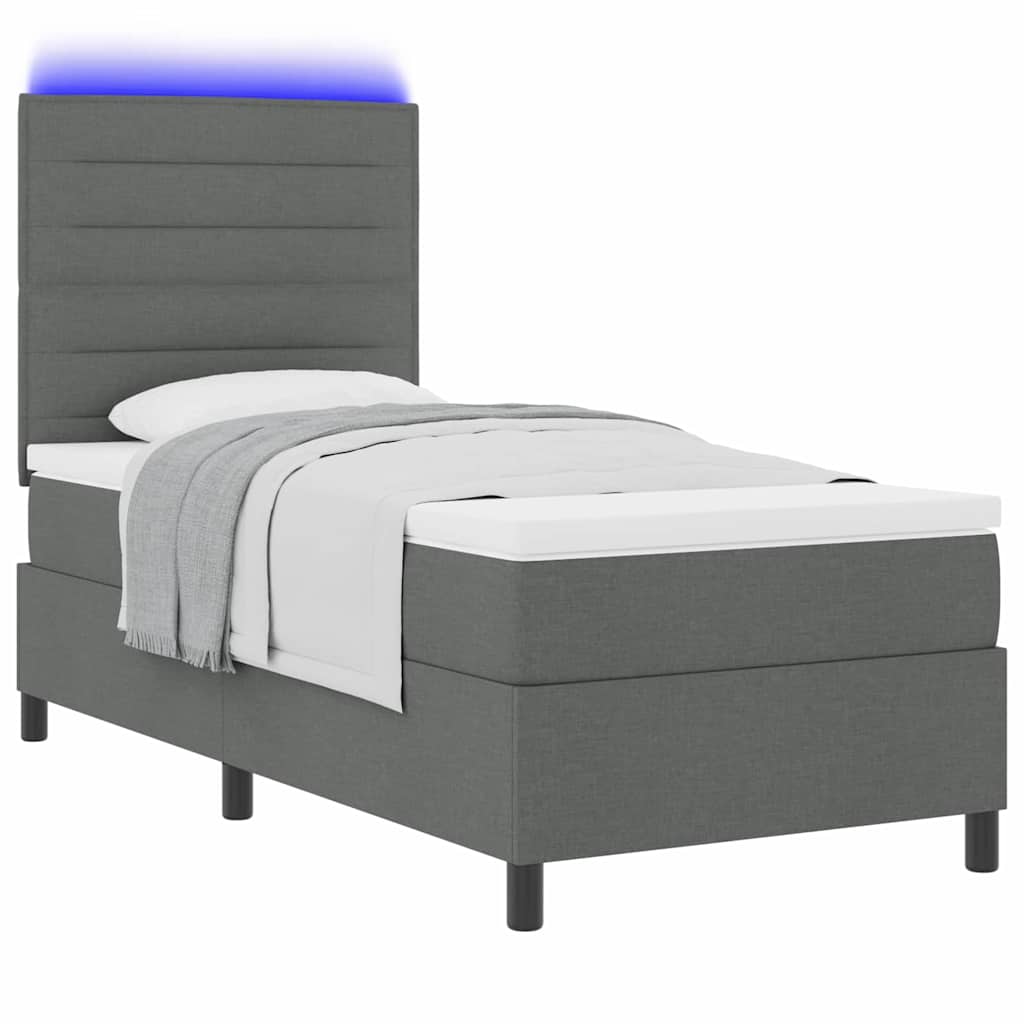 Boxspringbett mit Matratze mit LED Dunkelgrau 90 x 200 cm Stoff