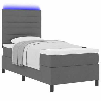 Boxspringbett mit Matratze mit LED Dunkelgrau 90 x 200 cm Stoff
