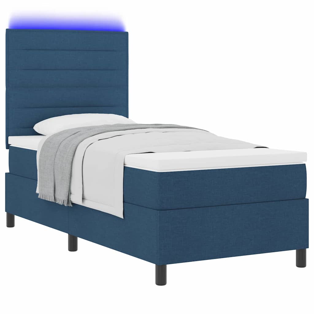 Boxspringbett mit Matratze mit LED Blau 90 x 200 cm Stoff