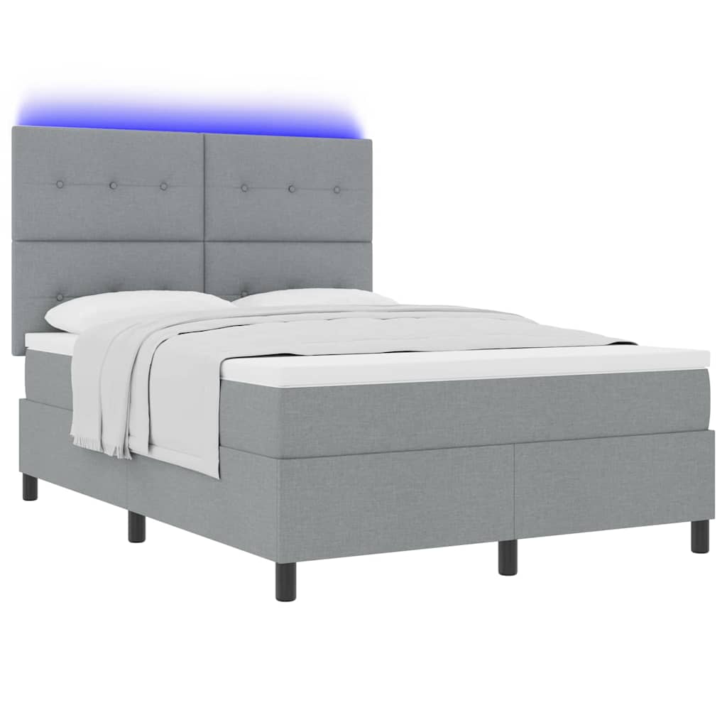 Boxspringbett mit Matratze mit LED Hellgrau 140 x 200 cm Stoff