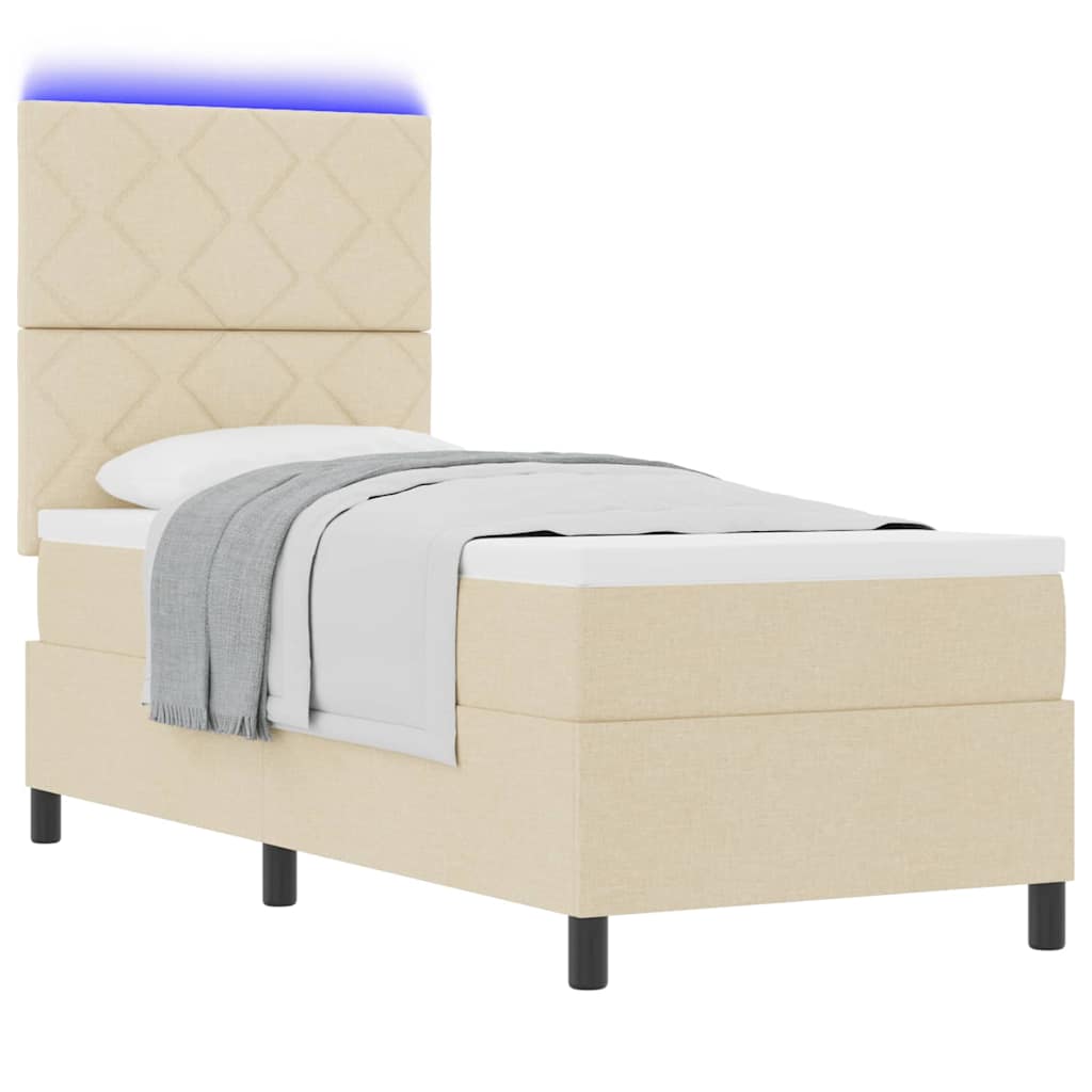 Boxspringbett mit Matratze mit LED Creme 80 x 200 cm Stoff