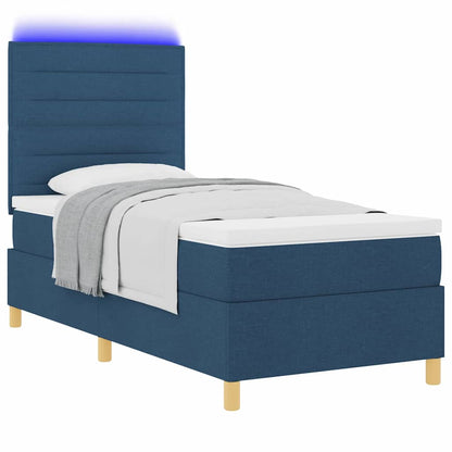 LED Boxspringbett mit Matratze Blau 80 x 200 cm Stoff