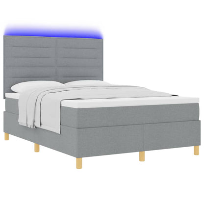 LED Boxspringbett mit Matratze Hellgrau 140 x 190 cm Stoff