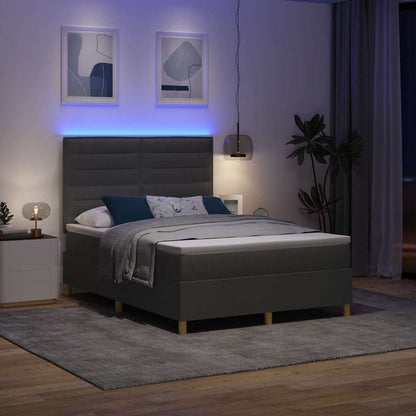 LED Boxspringbett mit Matratze Dunkelgrau 140 x 190 cm Stoff