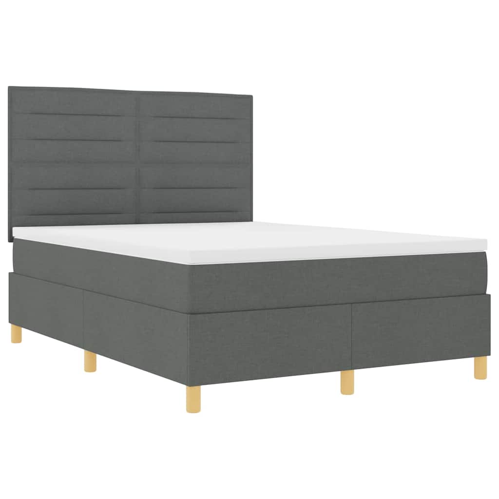 LED Boxspringbett mit Matratze Dunkelgrau 140 x 190 cm Stoff
