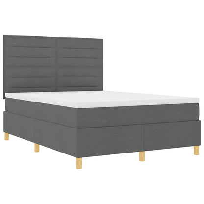 LED Boxspringbett mit Matratze Dunkelgrau 140 x 190 cm Stoff
